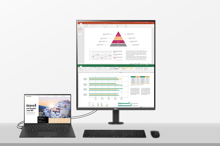 LG By connecting two cables, you can utilize a dual monitor setup.