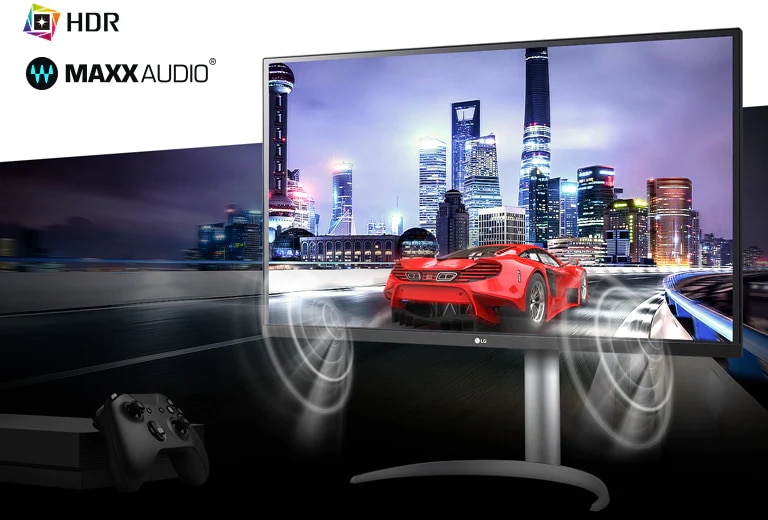 LG 32UP550N-W-The gaming car scene from Immersive true 4K HDR console game with MAXXAUDIO®