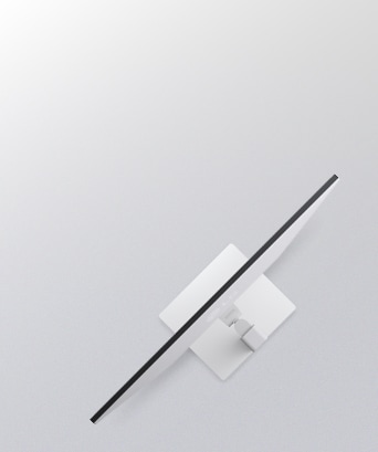 A side view of a white monitor illustrating ergonomic adjustments, including tilt, height, and swivel capabilities.