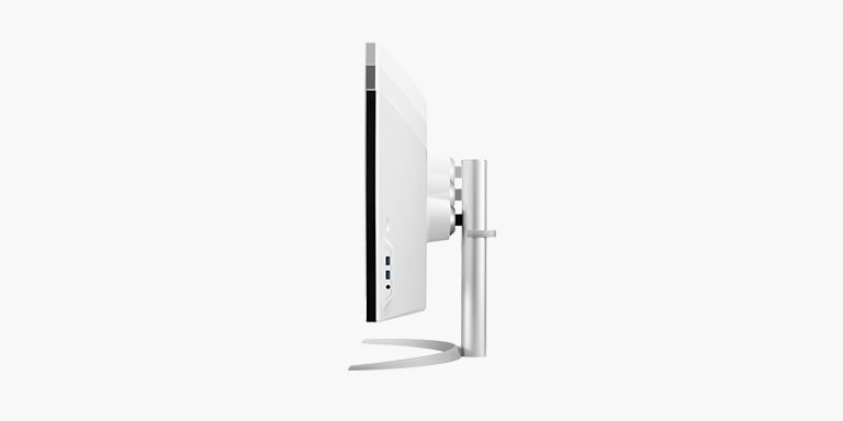 LG 49WQ95C-W The animation simulates the motion of adjusting height, tilt and swivel.