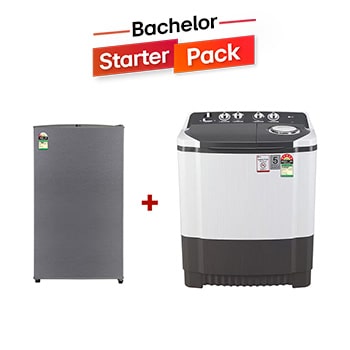 Front view of LG 90 L Single Door Refrigerator, LG 7Kg Semi Automatic Washing Machine GLD0916VRDS.P702001