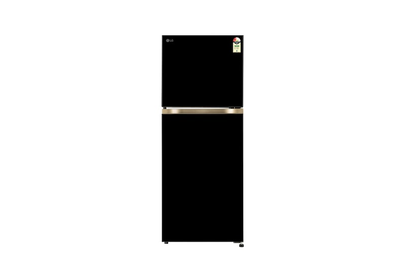 Front view of LG 225L Double Door Refrigerator, Convertible, Auto Smart Connect, Smart Inverter Compressor, Multi Air Flow, Onyx Black, 2 Star GL-S252ZOBY