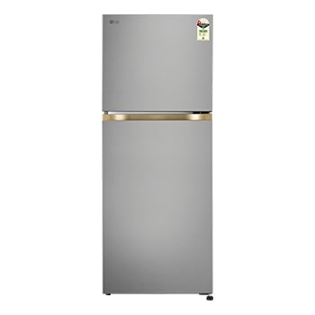 Front view of LG 225L Double Door Refrigerator, Convertible, Auto Smart Connect, Smart Inverter Compressor, Multi Air Flow, Shiny Steel, 1 Star GLT2216XZPZ