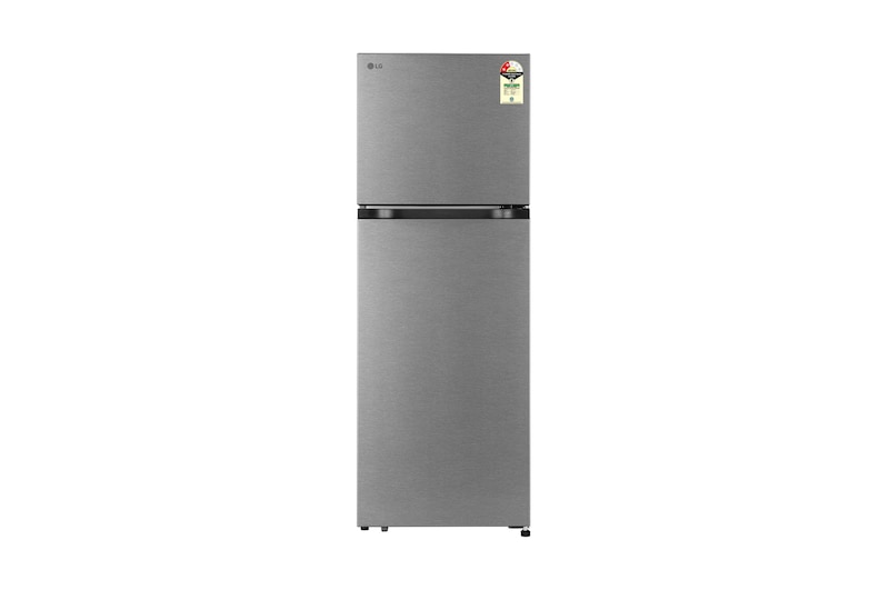 Front view of LG 251L Double Door Refrigerator with Smart Mode, Auto Smart Connect, Smart Inverter Compressor, Multi Air Flow, Dazzle Steel, 2 Star GLT2526WWDS