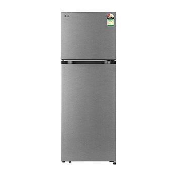 Front view of LG 251L Double Door Refrigerator, Smart Mode, Turbo Fresh Zone, Dazzle Steel, 2 Star GLT2526WWDS