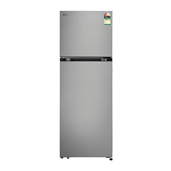 Front view of LG 251L Double Door Refrigerator, Smart Mode, Turbo Fresh Zone, Shiny Steel, 2 Star GLT2526WWPZ