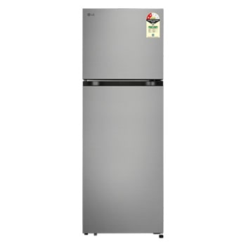 Front view of LG 251L Double Door Refrigerator, Convertible, Auto Smart Connect, Smart Inverter Compressor, Multi Air Flow, Shiny Steel, 2 Star GLT2526XWPZ