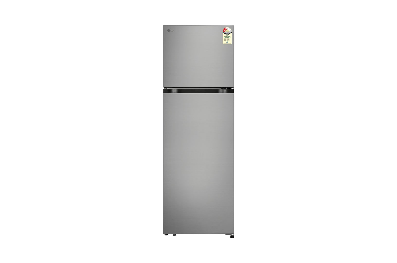 Front view of LG 276L Double Door Refrigerator, Convertible, Auto Smart Connect, Smart Inverter Compressor, Multi Air Flow, Shiny Steel, 2 Star GLT2826XWPZ
