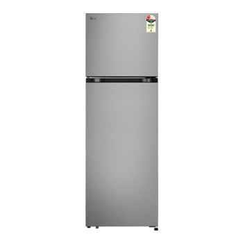 Front view of LG 276L Double Door Refrigerator, Convertible, Auto Smart Connect, Smart Inverter Compressor, Multi Air Flow, Shiny Steel, 2 Star GLT2826XWPZ