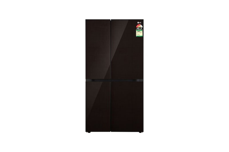 Front view of LG 650L Side by Side Refrigerator, Wi-Fi Convertible, DoorCooling+™, Premium Glass Door, Linen Brown Finish, 3 Star GL-B257DLN3