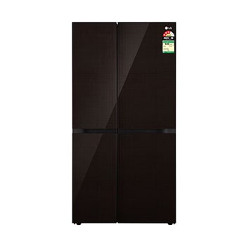 Front view of LG 650L Side by Side Refrigerator, Wi-Fi Convertible, DoorCooling+™, Premium Glass Door, Linen Brown Finish, 3 Star GL-B257DLN3