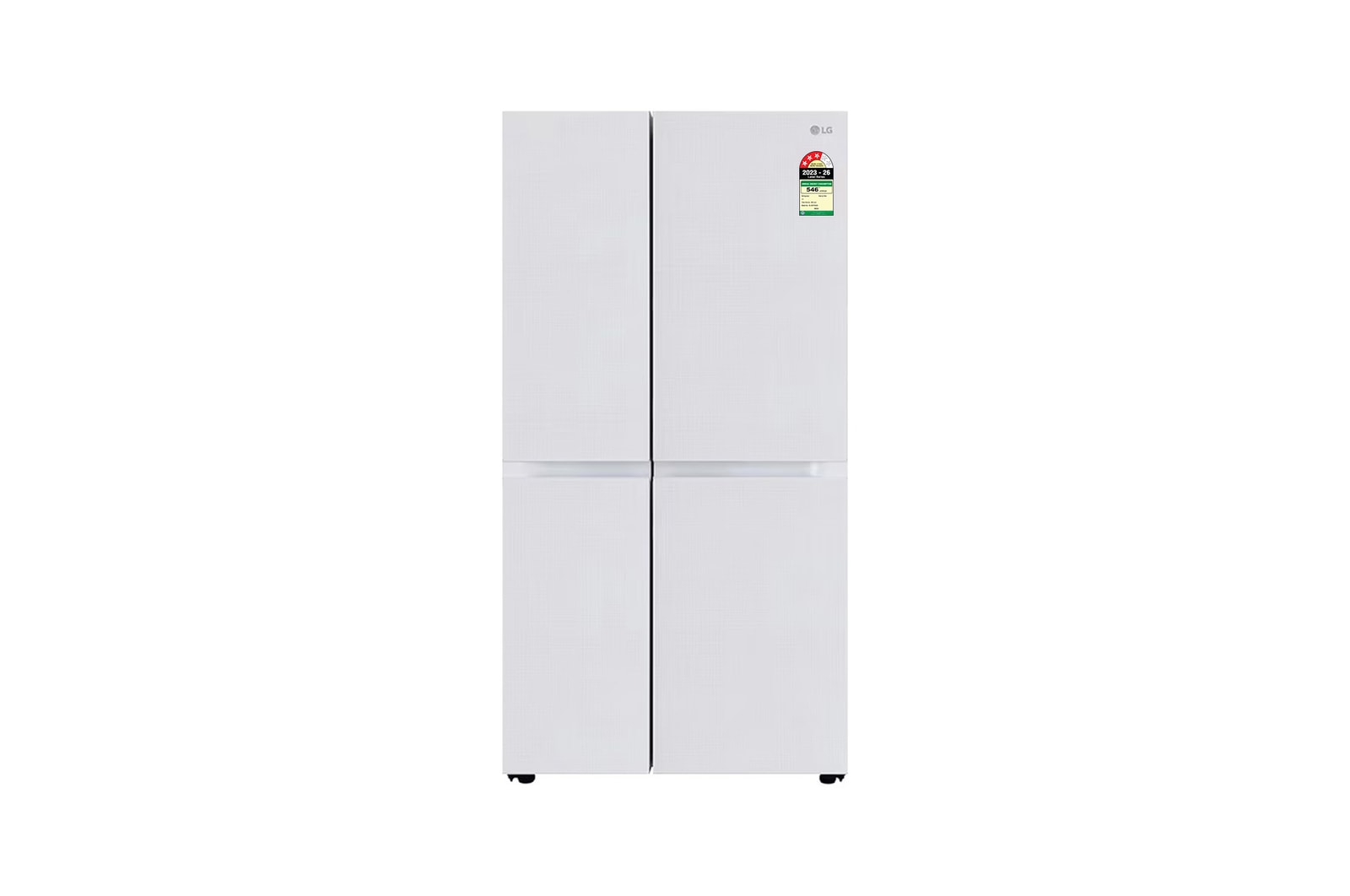 Front view of LG 650L Side by Side Refrigerator, Wi-Fi Convertible, DoorCooling+™, Premium Glass Door, Linen White Finish, 3 Star GL-B257DLW3
