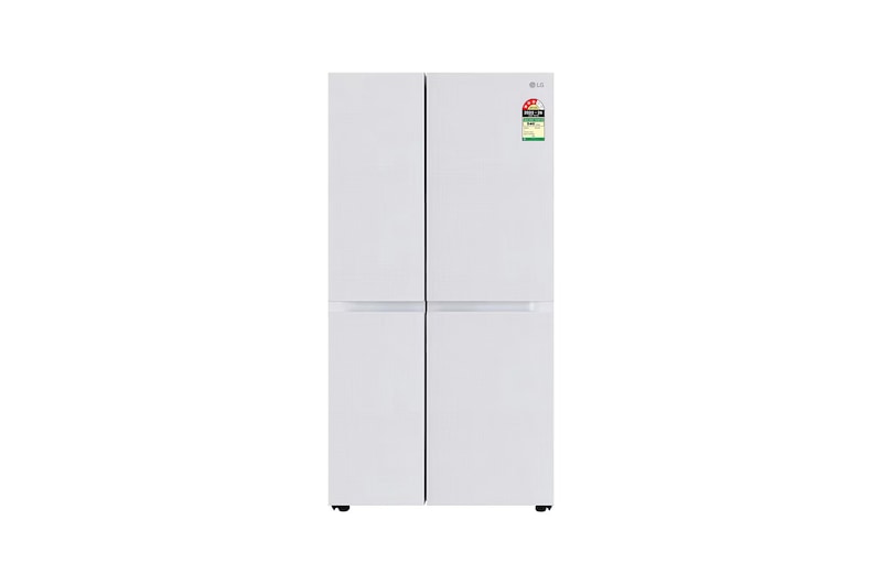 Front view of LG 650L Side by Side Refrigerator, Wi-Fi Convertible, DoorCooling+™, Premium Glass Door, Linen White Finish, 3 Star GL-B257DLW3