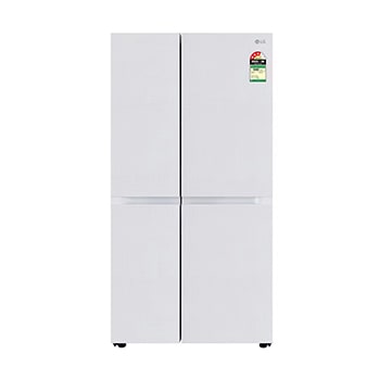 Front view of LG 650L Side by Side Refrigerator, Wi-Fi Convertible, DoorCooling+™, Premium Glass Door, Linen White Finish, 3 Star GL-B257DLW3