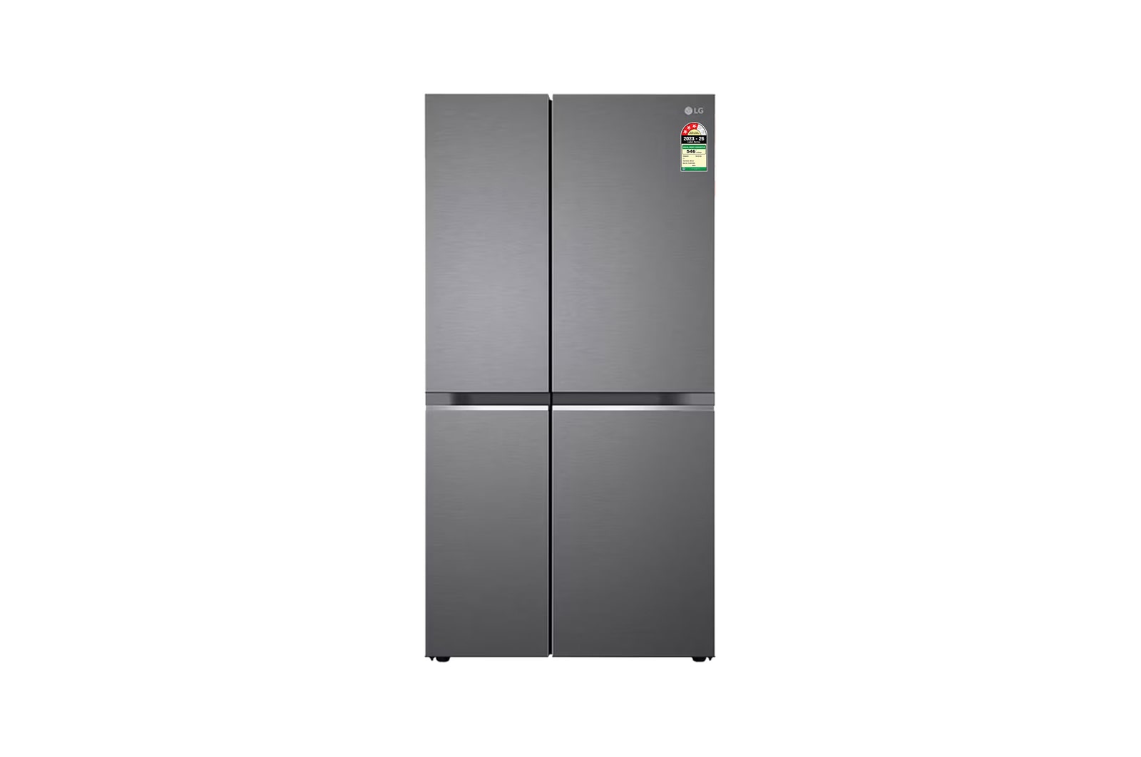 Front view of LG 650L Side-by-Side Refrigerator, Smart Inverter Compressor, Smart Diagnosis™, Dazzle Steel, 3 Star GL-B257HDS3
