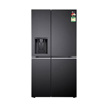 Front view of LG 630L Side-by-Side Refrigerator, Wi-Fi Convertible, Hygiene Fresh+™, Matte Black PCM, 3 Star GL-L257CMC3