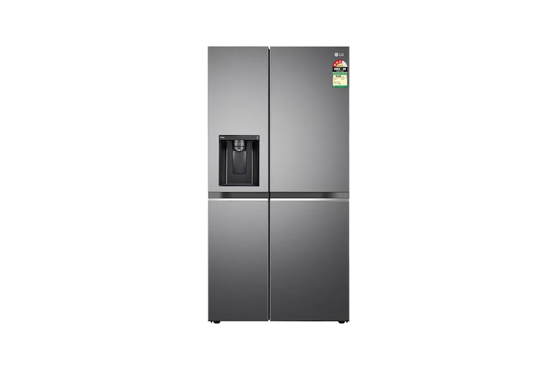 Front view of LG 630L, Side-by-Side Refrigerator, Wi-Fi Convertible, Water & Ice Dispenser, Shiny Steel Finish, 3 Star GL-L257CPZ3