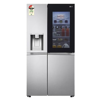 Front view of LG 630L Side-by-Side Refrigerator, InstaView Door-in-Door™, Wi-Fi Convertible, Brushed Steel Finish, 3 Star GL-X257ABS3