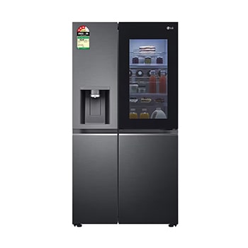 Front view of LG 630L Side-by-Side Refrigerator, InstaView Door-in-Door™, Wi-Fi Convertible, Matte Black Finish, 3 Star GL-X257AMC3