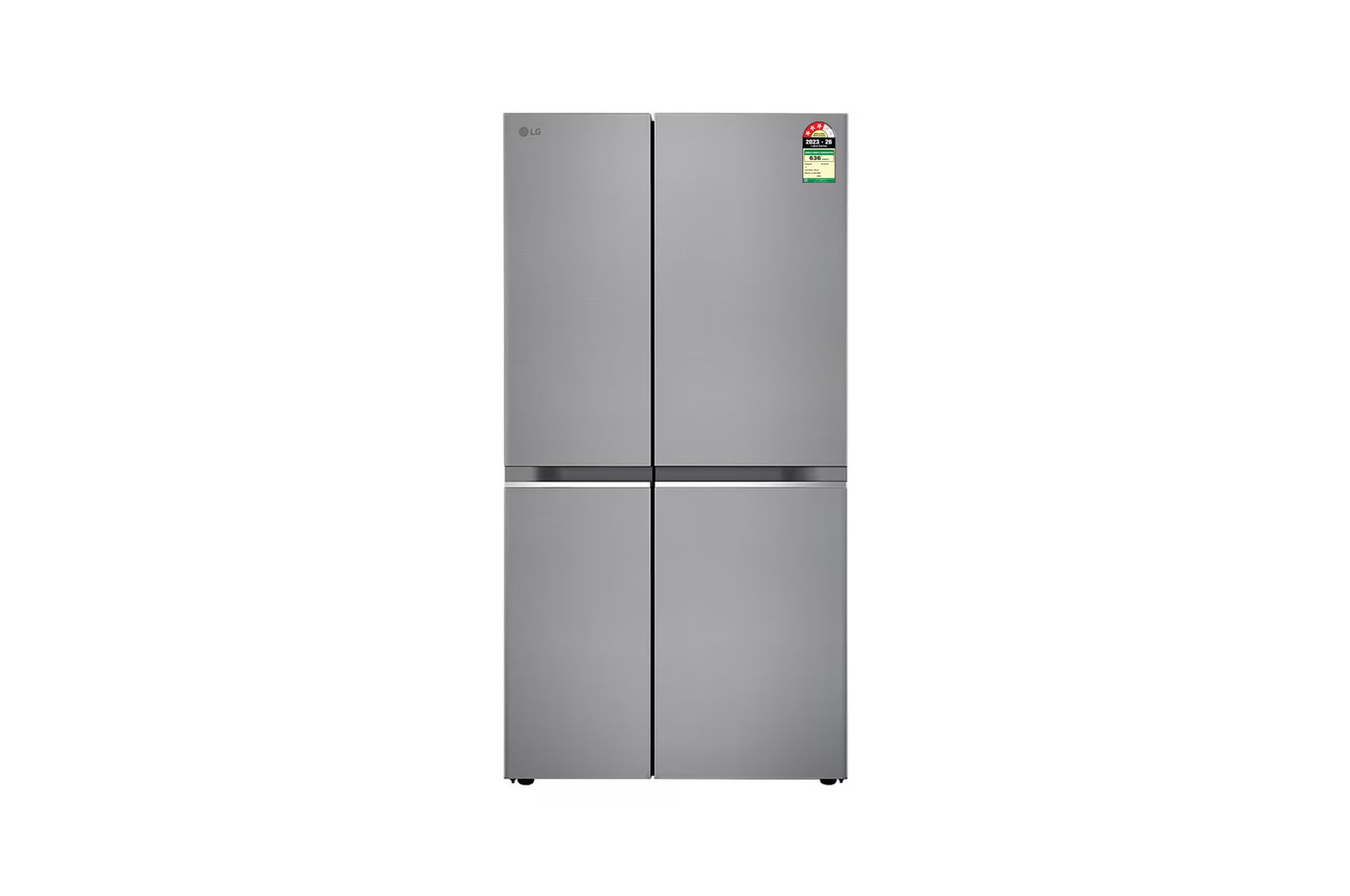 Front view of LG 790 L Side-by-Side Refrigerator, Wi-Fi Convertible, Hygiene Fresh+™, Shiny Steel, 3 Star GL-B277GPZ3
