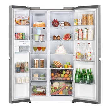 LG 650L Side-by-Side Refrigerator, Wi-Fi Convertible, DoorCooling+™, Urban Steel Finish, 3 Star, GL-B257EUS3, Door Open