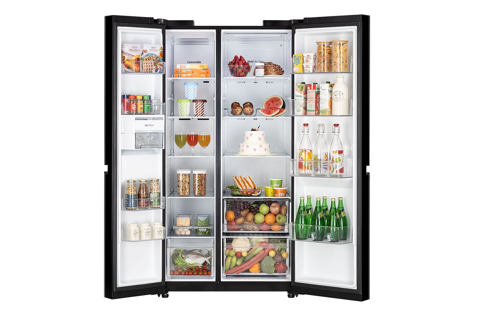 LG 650L, Side-by-Side Refrigerator, Convertible Western Black, 3 Star, GL-B257HWB3, Door Open