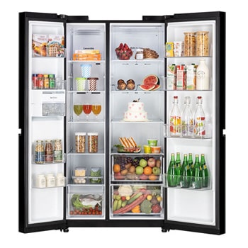 LG 650L, Side-by-Side Refrigerator, Convertible Western Black, 3 Star, GL-B257HWB3, Door Open