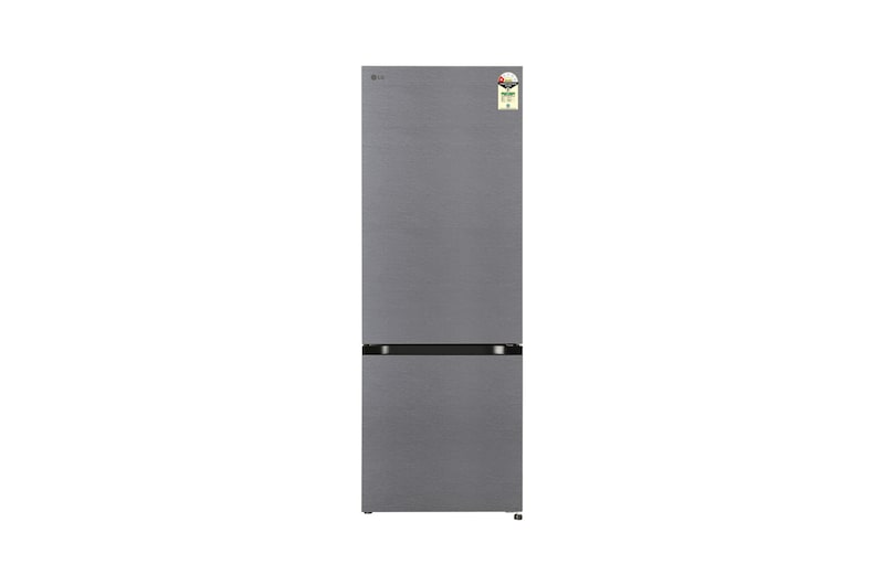 Front view of LG 340L Bottom Freezer Refrigerator, Door Cooling+™, Wi-Fi Convertible, Smart Inverter Compressor, Dazzle Steel , 1 Star GLB3416BCDS
