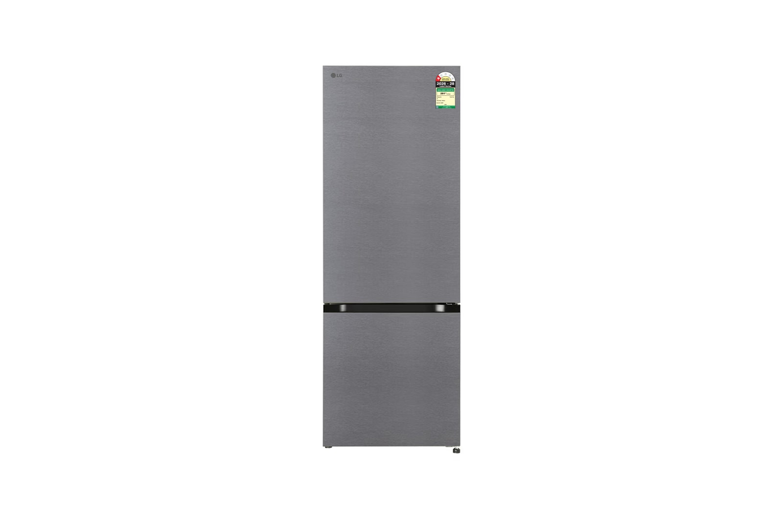 Front view of LG 340L Bottom Freezer Refrigerator, Door Cooling+™, Wi-Fi Convertible, Smart Inverter Compressor, Dazzle Steel , 1 Star GLB3416BCDS