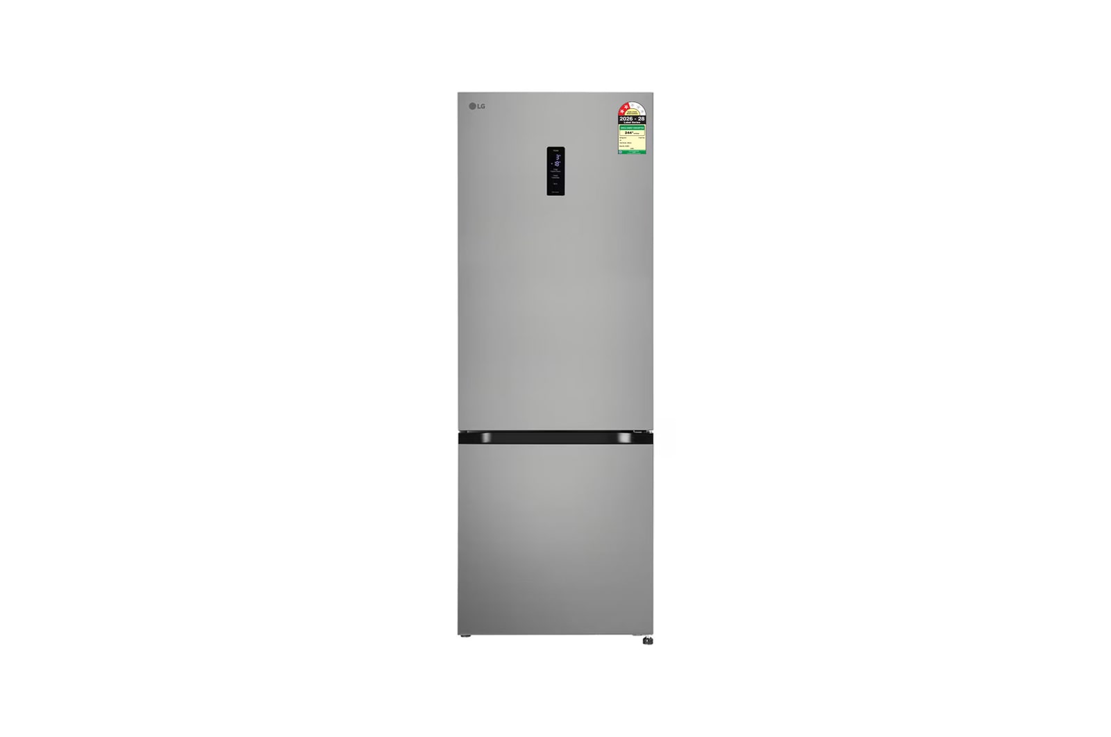 Front view of LG 340L Bottom Freezer Refrigerator, Door Cooling+™, Wi-Fi Convertible, E-Micom, Shiny Steel, 2 Star GLB3426BDPZ