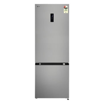 Front view of LG 340L Bottom Freezer Refrigerator, Door Cooling+™, Wi-Fi Convertible, E-Micom, Shiny Steel, 2 Star GLB3426BDPZ