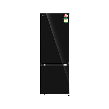 Front view of LG 340L Bottom Freezer Refrigerator, Door Cooling+, Wi-Fi Convertible, Metal Fresh, Black Mirror, 2 Star GLB3426BEBM