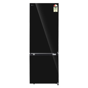 Front view of LG 340L Bottom Freezer Refrigerator, Door Cooling+, Wi-Fi Convertible, Metal Fresh, Black Mirror, 2 Star GLB3426BEBM