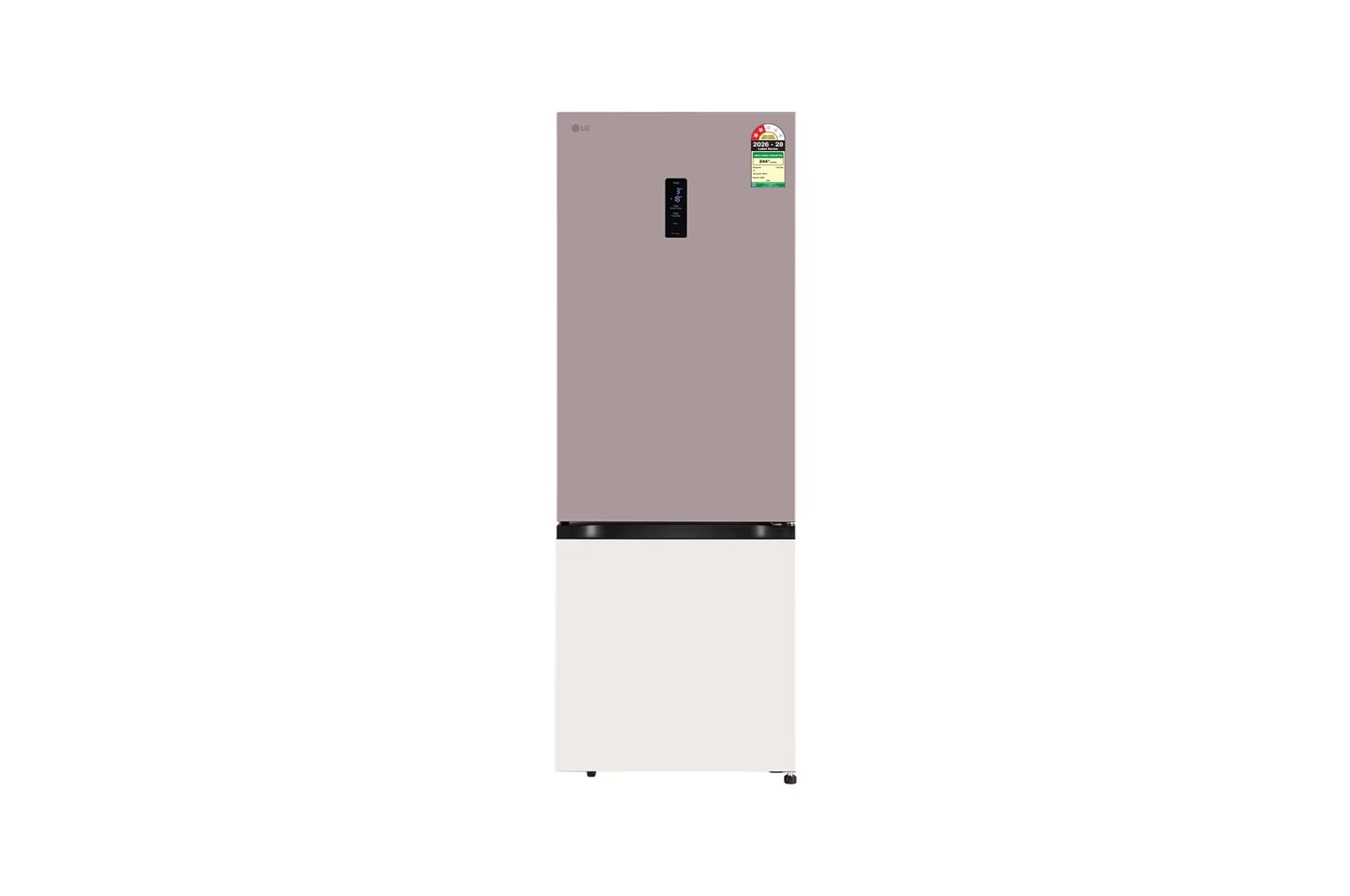 Front view of LG 340L Bottom Freezer Refrigerator, Wi-Fi Convertible, Door Cooling+™, Metal Fresh, Clay Pink Tango, 2 Star GLB3426BFPT