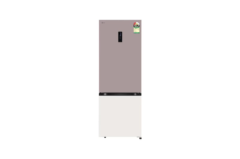 Front view of LG 340L Bottom Freezer Refrigerator, Wi-Fi Convertible, Door Cooling+™, Metal Fresh, Clay Pink Tango, 2 Star GLB3426BFPT