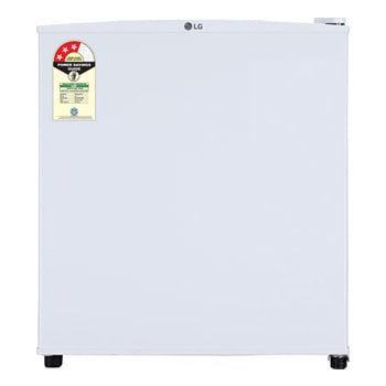 Front view of LG 43 L Single Door Refrigerator, Mini Bar, Direct Cool, Polypropylene Shelf, Anti-Bacterial Gasket, Super White, 3 Star GLD0536VRSW
