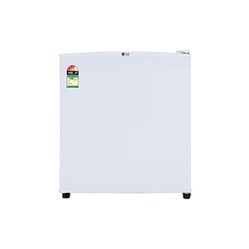 Front view of LG 43 L Single Door Mini Refrigerator with Mini Bar, Anti-Bacterial Gasket, Super White, 3 Star GLD0536VRSW
