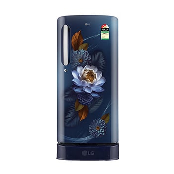 Front view of LG 185 L Single Door Refrigerator with Base Stand Drawer, Smart Inverter Compressor, Direct Cool, Blue Water Lily, 3 Star GLD1936ZABW