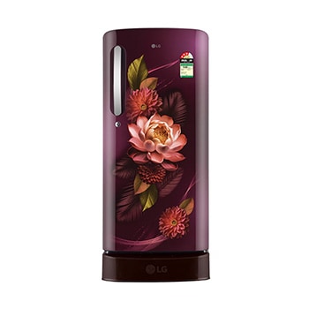 Front view of LG 185 L Single Door Refrigerator with Base Stand Drawer, Smart Inverter Compressor, Red Water Lily, 3 Star GLD1936ZARW