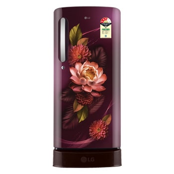 Front view of LG 185 L Single Door Refrigerator with Base Stand Drawer, Smart Inverter Compressor, Direct Cool, Red Water Lily, 3 Star GLD1936ZARW