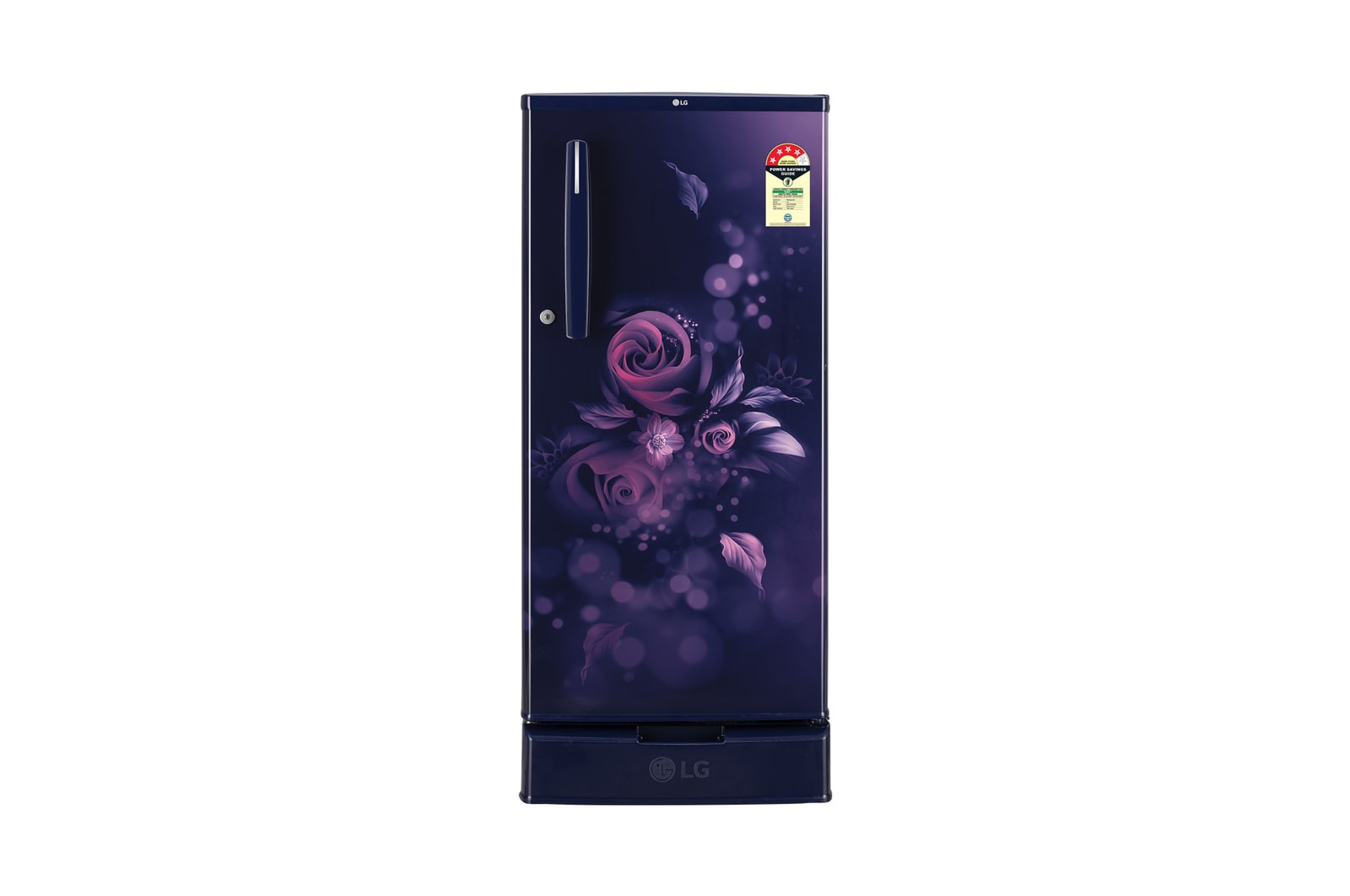 Front view of LG 185L Single Door Refrigerator, Base Stand drawer, Auto Smart Connect, Solar Connect, Blue Euphoria, 4 Star GLD1945ZOBE