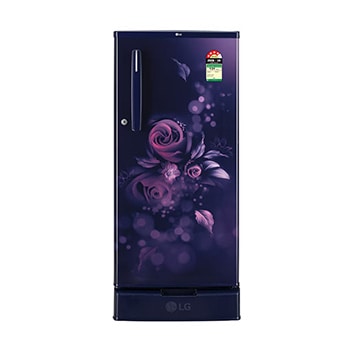 Front view of LG 185L Single Door Refrigerator with Base Stand Drawer, Smart Inverter Compressor, Blue Euphoria, 4 Star GLD1945ZOBE