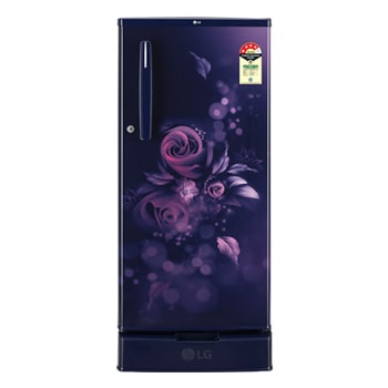 Front view of LG 185L Single Door Refrigerator, Base Stand drawer, Auto Smart Connect, Solar Connect, Blue Euphoria, 4 Star GLD1945ZOBE