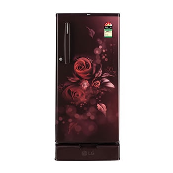 Front view of LG 185L Single Door Refrigerator with Base Stand Drawer, Smart Inverter Compressor, Scarlet Euphoria, 4 Star GLD1945ZOSE