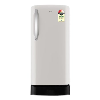 Front view of LG 201 L Single Door Refrigerator, Base Stand Drawer, Direct Cool, Smart Inverter Compressor, Natural Beige, 3 Star GLD2136ZHNB