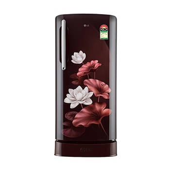 Front view of LG 201 L Single Door Refrigerator with Base Stand Drawer, Smart Inverter Compressor, Natural Beige, 3 Star GLD2156ZHSL