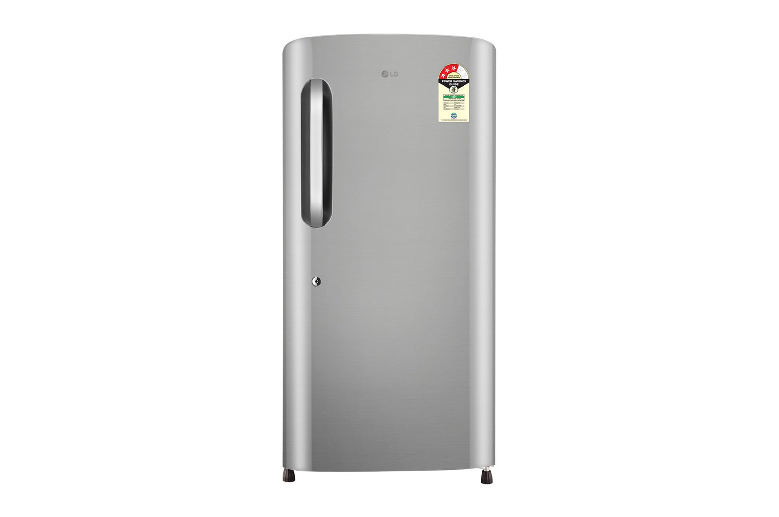 Front view of LG 210 L Single Door Refrigerator, Smart Inverter Compressor, Shiny Steel, 3 Star GLD2236YAPZ