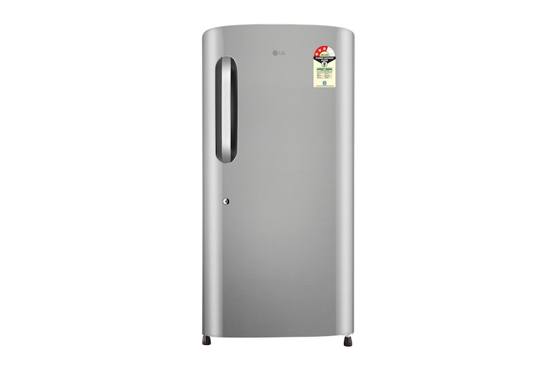 Front view of LG 210 L Single Door Refrigerator, Smart Inverter Compressor, Shiny Steel, 3 Star GLD2236YAPZ