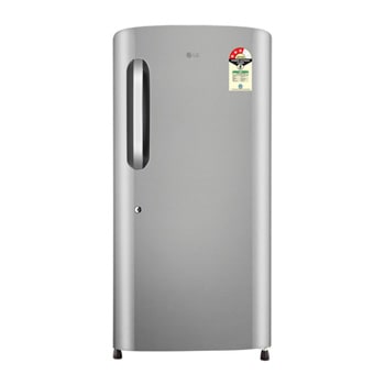 Front view of LG 210 L Single Door Refrigerator, Smart Inverter Compressor, Shiny Steel, 3 Star GLD2236YAPZ