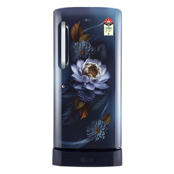 Front view of LG 210 L Single Door Refrigerator with Base Stand Drawer, Smart Inverter Compressor, Direct Cool, Blue Waterlilly, 5 Star GLD2256ZABW